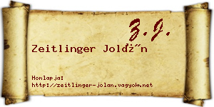 Zeitlinger Jolán névjegykártya